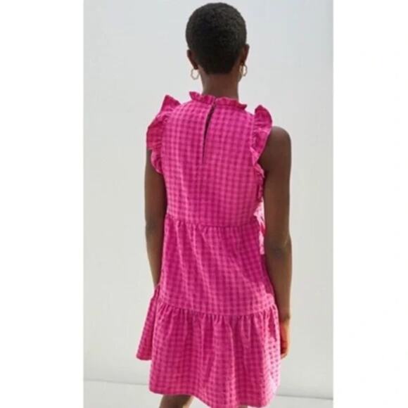 Anthropologie Maeve Lida Ruffled Mini Dress Pink Gingham Size L - Picture 2 of 5